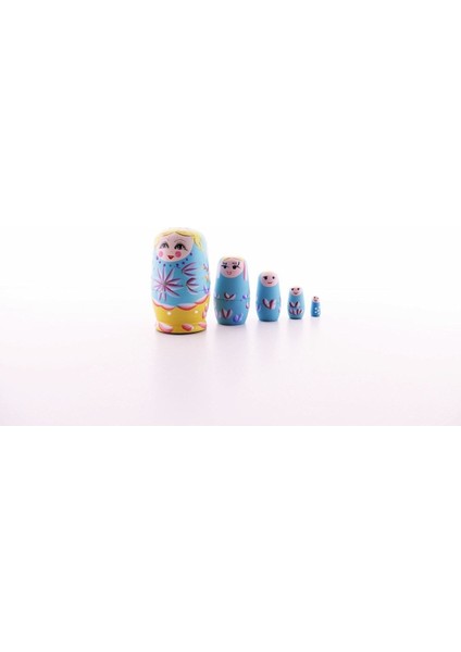 Matruşka Bebek Tombul Iç Içe Ahşap Tombul Iç Içe Matruşka Bebek Mavi 1 Set 5li Büyük Boy