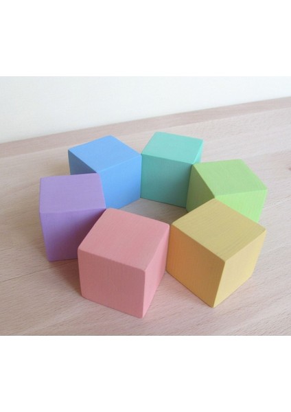 Waldorf Ahşap Pastel Renkli 6 Küp- Montessori