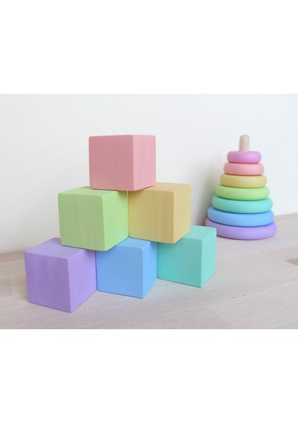 Waldorf Ahşap Pastel Renkli 6 Küp- Montessori modelleri