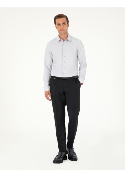 Erkek Gri Armürlü Slim Fit Uzun Kollu Gömlek 50294742-VR024