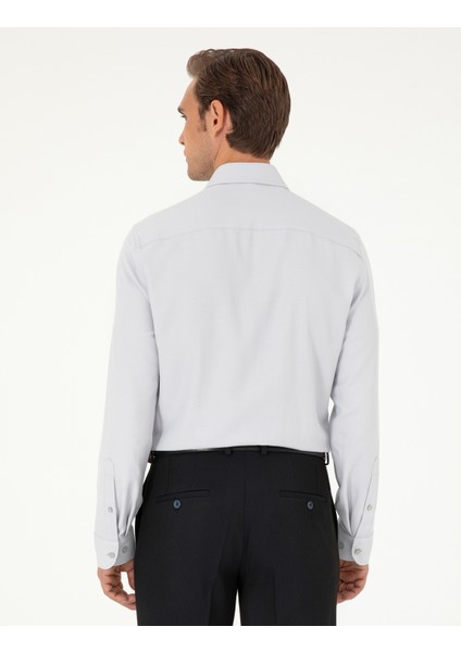 Erkek Gri Armürlü Slim Fit Uzun Kollu Gömlek 50294742-VR024