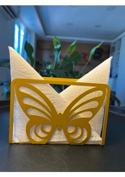 Dekoratif Lazer Kesim Kelebek Desenli Metal Peçetelik