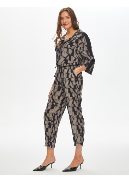 Soyut Monochrome Desen Comfort Fit Viskon Pantolon 69484