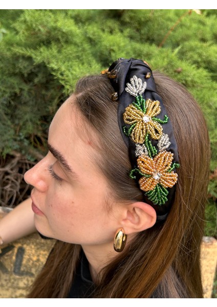 BYM8006 Tasarım Saç Aksesuarı El Işi Kına Abiye Nişan Çiçekli Siyah Kadın Saç Tacı modelleri