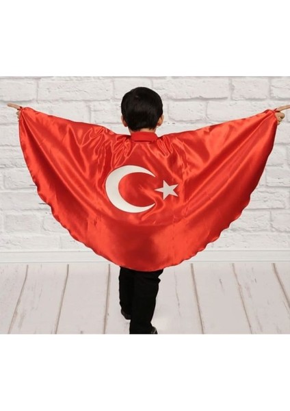 Özel Türk Bayraklı Kırmızı Gösteri Pelerini Kost