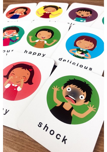 Duygular Öğreniyorum Ingilizce Ahşap Eğitici Kartlar - Duygusal Gelişim Kart Seti Emotions indirimleri