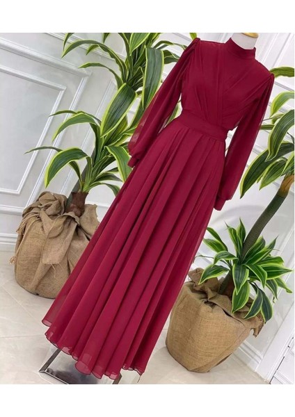 24Y4105 Elbise Abiye Şifon Kruvaze Yaka - Tane - 24Y4105 - Bordo - 40