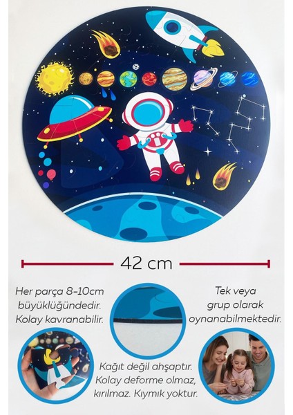 Ahşap Xl Gezegen Yapboz 42CM, Mega Boy Renkli Uzay Bebek, Çocuk ve Okul Öncesi Için Puzzle