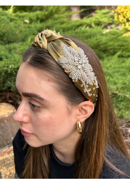 BYM8003 Tasarım El Işlemesi Saç Tacı Yeşil Kına Nişan Abiye Taşlı Kadın Saç Tacı modelleri