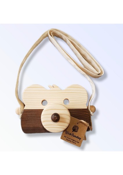 Ahşap Eğitici Oyuncak Ayıcık Fotoğraf Makinesi, Şirin Oyuncak Kamera, Hayvan Oyuncak - Kahverengi