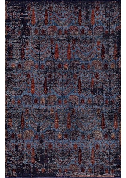 Bella 06471b Lacivert Terra Bohem Retro Tarz Ipek Halı