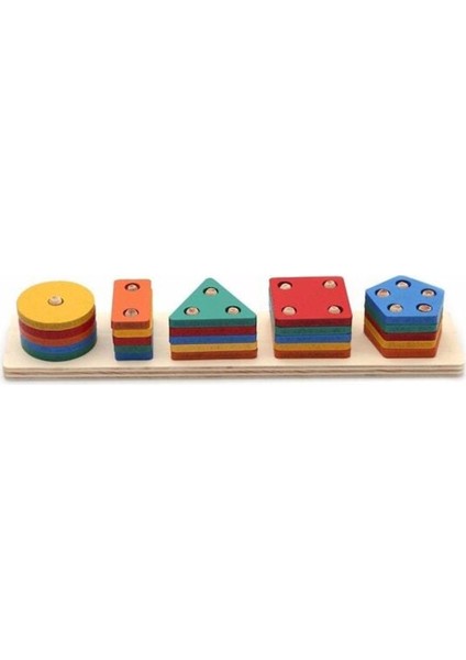 Hamaha Wooden Toys Doğal Ahşap Eğitici Oyuncak Dikdörtgen 5'li Sütun Geometrik Şekil HMH-055
