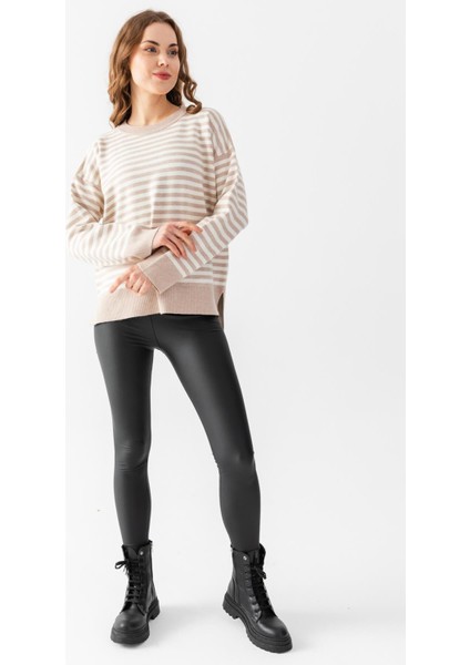 Çizgili Oversize Triko Kazak 6336 modelleri