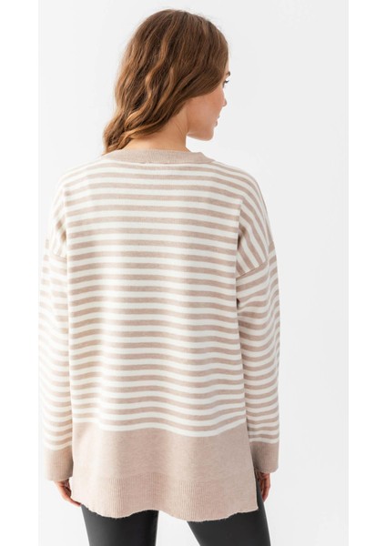 Çizgili Oversize Triko Kazak 6336 indirimleri