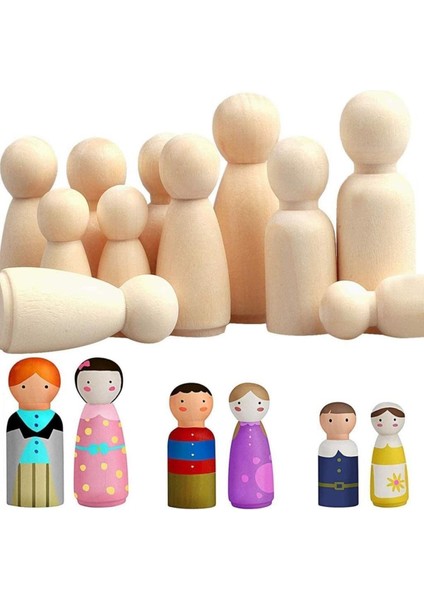 Ahşap Dekoratif Peg Aile Boyama Seti Altı Farklı Boy ve Boyalı Set