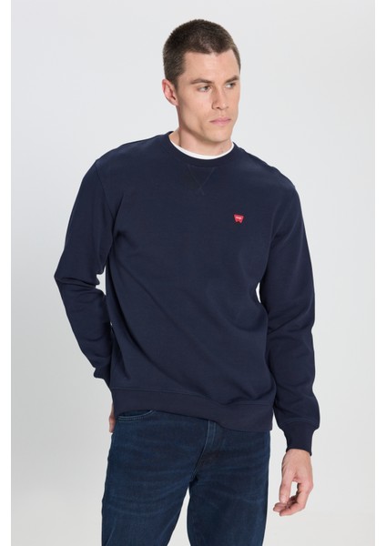 Regular Fit Normal Kesim Bisiklet Yaka Lacivert Sweatshirt