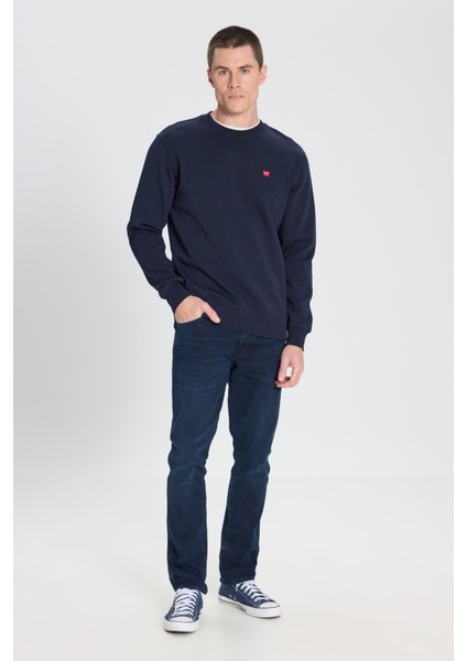 Regular Fit Normal Kesim Bisiklet Yaka Lacivert Sweatshirt