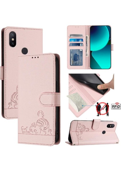 Xiaomi Mi A2 Kedi Rfıd Cüzdan Kapak Çevirin Kart Yuvası Tutucu Kickstand (Yurt Dışından)