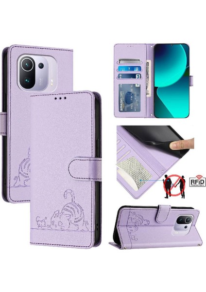 Xiaomi Mi 11 Pro Kart Yuvası Tutucu Için Kickstand Kedi Rfıd Cüzdan Flip (Yurt Dışından)