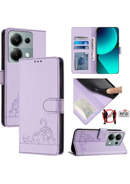 Xiaomi Poco M6 Pro 4g Kedi Rfıd Kart Yuvası Tutucu Kickstand Cüzdan (Yurt Dışından)