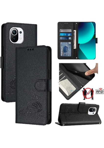 Xiaomi Mi 11 Için Kılıf Cüzdan Kapak Çevirin Kart Yuvası Tutucu Kickstand Kedi Rfıd (Yurt Dışından)