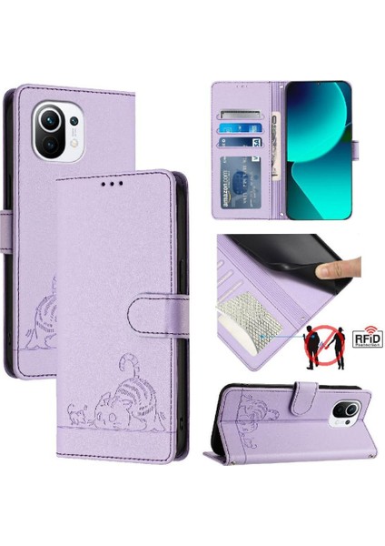 Xiaomi Mi 11 Için Kılıf Cüzdan Kapak Çevirin Kart Yuvası Tutucu Kickstand Kedi Rfıd (Yurt Dışından)