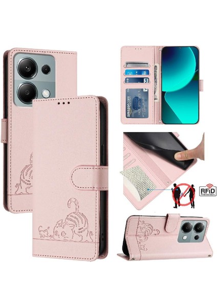 Xiaomi Poco M6 Pro 4g Kedi Rfıd Kart Yuvası Tutucu Kickstand Cüzdan (Yurt Dışından)