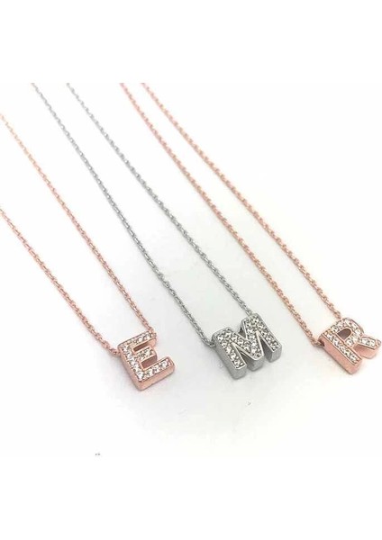 Muı Muı Gümüş Rose 3 Boyutlu Nazarlı Harf Bayan Kolye
