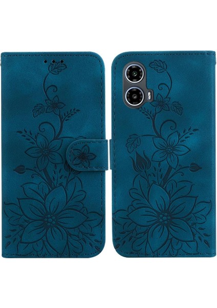 Motorola Moto G24 Kickstand Cüzdan Kabartmalı Zambak Manyetik Için Flip Case (Yurt Dışından)