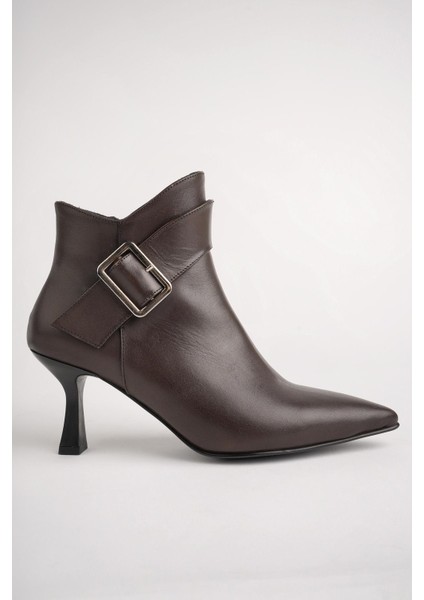Monica Garantili Hakiki Deri Kemer ve Toka Detaylı Fermuarlı Ince Topuklu Kadın Bot