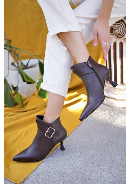 Monica Garantili Hakiki Deri Kemer ve Toka Detaylı Fermuarlı Ince Topuklu Kadın Bot indirimleri