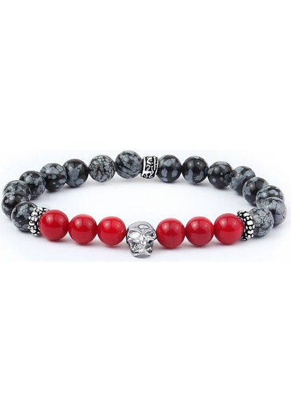 Doğal Mercan Taşlı Gümüş Erkek Bileklik 60700