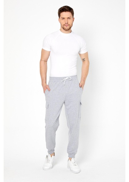 Kargo Cepli Jogger Fit Erkek Gri Eşofman Altı