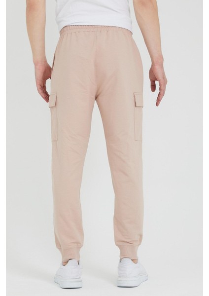 Kargo Cepli Jogger Fit Erkek Pudra Eşofman Altı