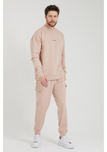 Kargo Cepli Jogger Fit Erkek Pudra Eşofman Altı