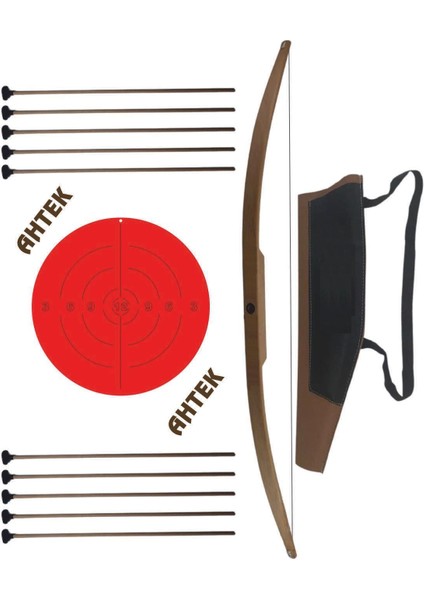 Doğal Ahşap Ok Yay Seti, Yay + 10 Adet Ok + Sadaklı Taşıma Çantası+ Hedef