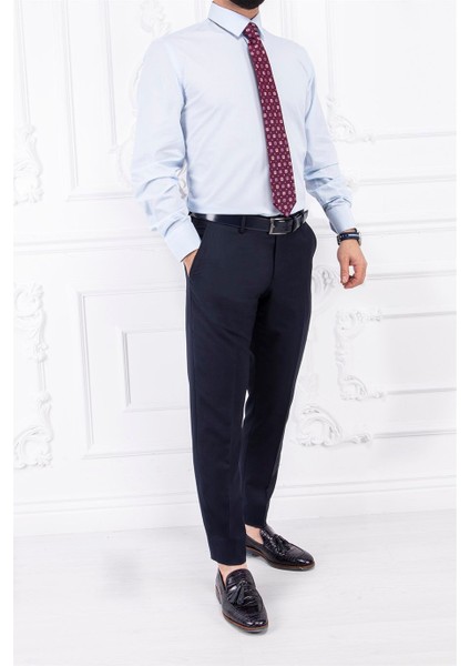 Erkek Slim Fit Dar Yaka Uzun Kol 6 Drop Buz Mavi Gömlek