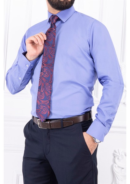 Erkek Slim Fit Dar Yaka Uzun Kol 6 Drop Lila Gömlek fiyatları