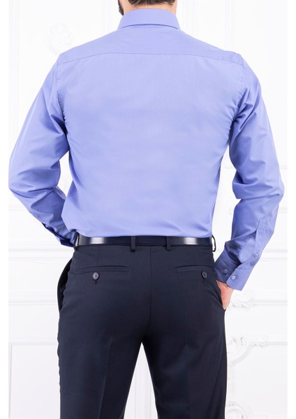 Erkek Slim Fit Dar Yaka Uzun Kol 6 Drop Lila Gömlek indirimleri