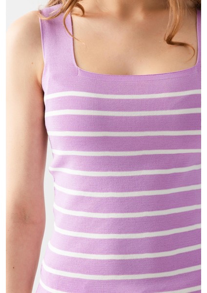 Kare Yaka Çizgili Triko Atlet Triko Bluz 1133 modelleri