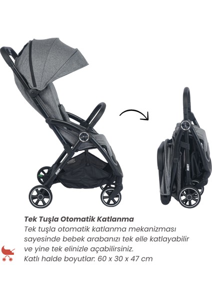 Ruby Tek Tuşla Otomatik Katlanan Kabin Boy Bebek Arabası modelleri