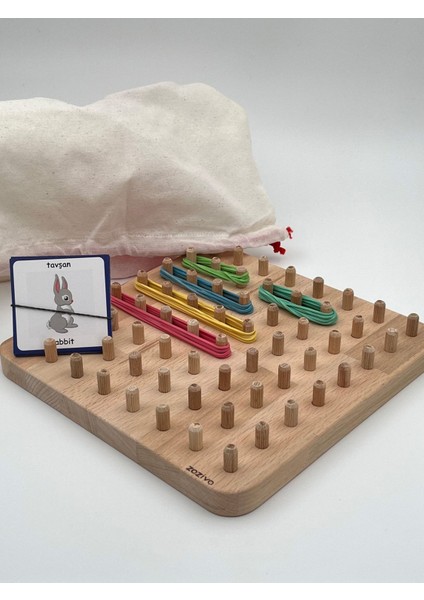 Montessori Eğitici Ahşap Oyuncak – Geoboard / Lastik Geçirme Çocuk Oyuncağı