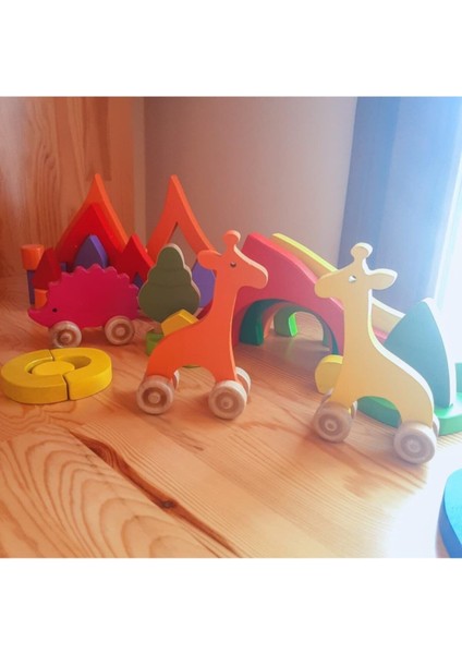 Hareketli Ahşap Mini Zürafa (Turuncu)