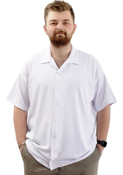 Büyük Beden Erkek Gömlek Apas Yaka Jakar U24380 Beyaz