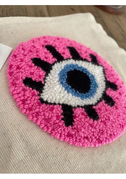 Punch Işlemeli Clutch - Makyaj Çantası, Çift Taraflı, Boncuklu, Göz Desenli, Pembe-Koyu Pembe indirimleri