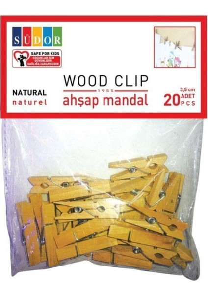 Ahşap Mandal Büyük 3,5 cm 20 Adet Naturel