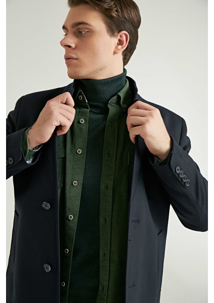 Slim Fit Lacivert Tek Yırtmaçlı Viskonlu Palto fiyatları