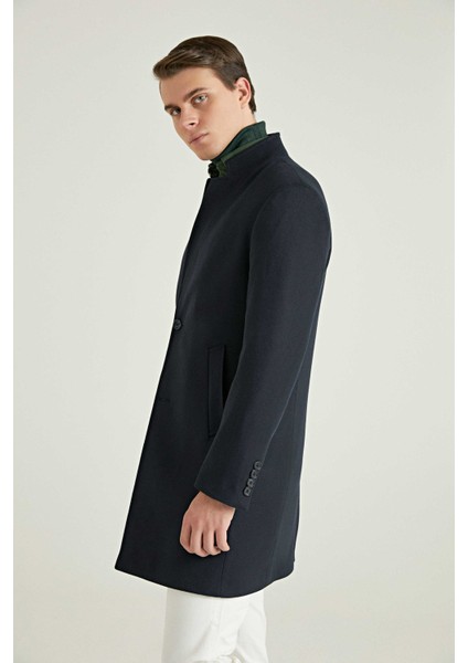 Slim Fit Lacivert Tek Yırtmaçlı Viskonlu Palto fırsatları
