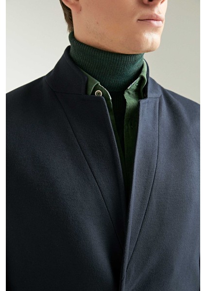 Slim Fit Lacivert Tek Yırtmaçlı Viskonlu Palto indirimleri