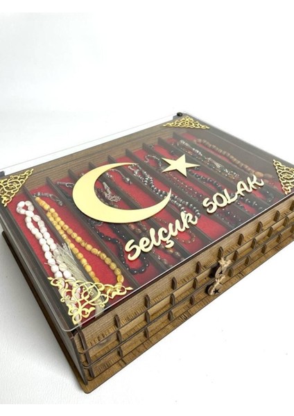 Kişiye Özel Şeffaf Kapaklı Ahşap Tesbih Koleksiyon Kutusu Tespih Kutusu (30 Tesbihlik) fiyatları